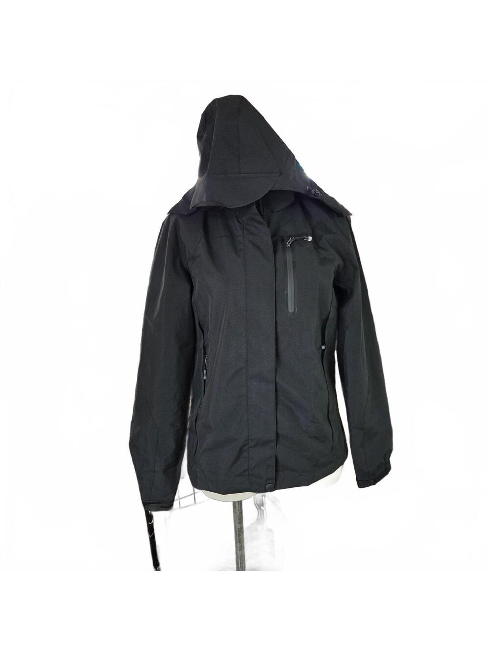 saphirose rain Black Hooded Outdoor Jacket with Zipper Pockets sz S NEW